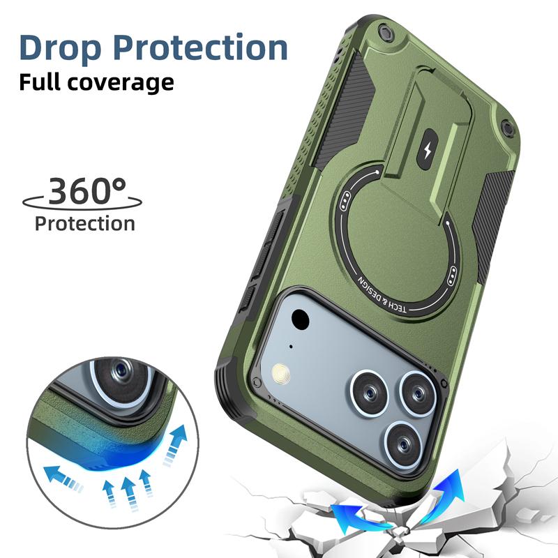 For iPhone 17 Pro Max,17 Air Case Drop-proof Magnetic Dual Layer Armor PC+TPU Ring Back Kickstand Cover for iPhone17