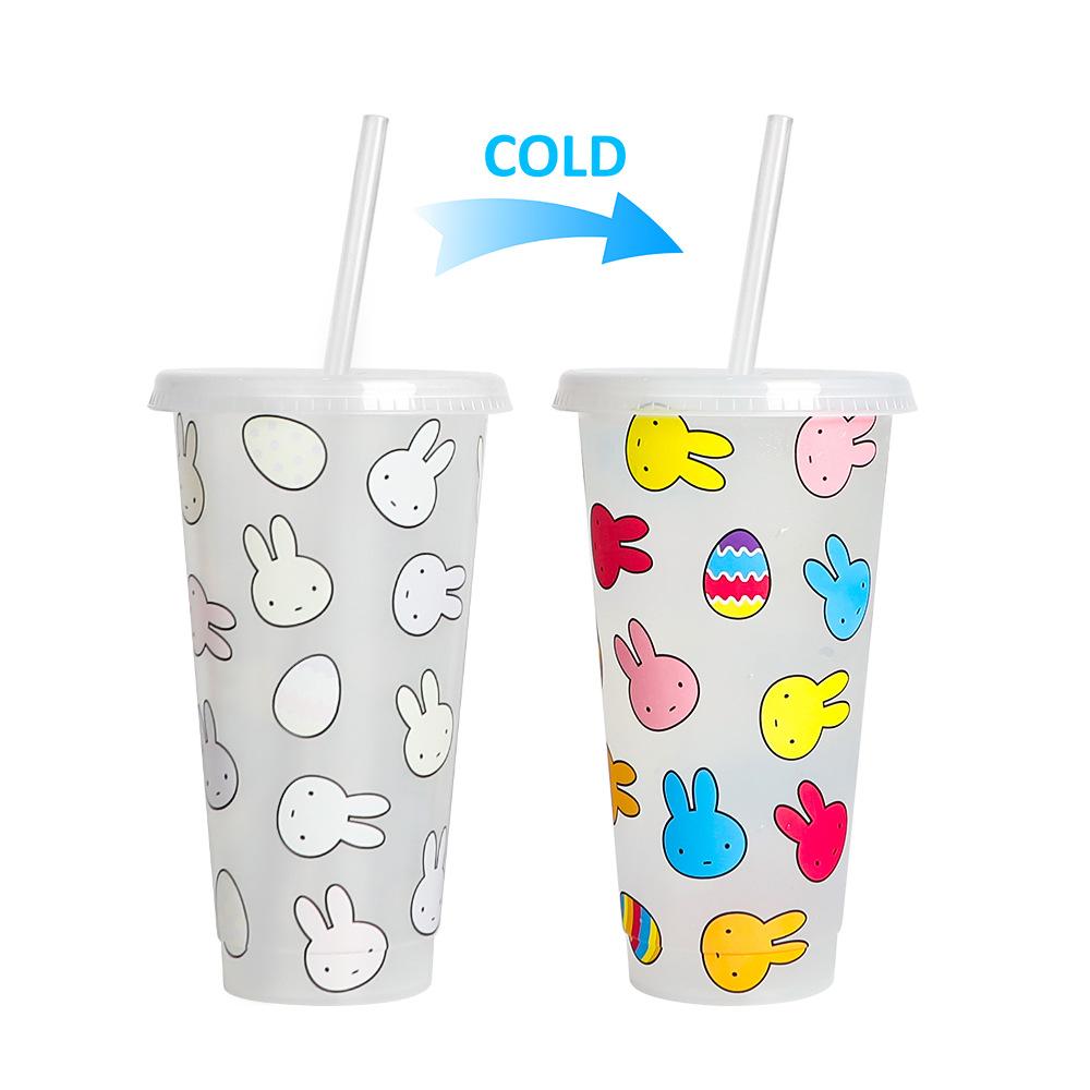 710ml PP Reusable with Straws Creative Water Cups Changing Colour Magical Plastic Cold Water Color Changing Cup for Halloween