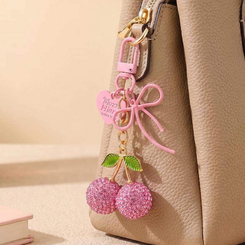 1Pcs Creative Heart Butterfly Bow Cherry Bag Accessory Adorable Fruit Cherry Keychain Fashion Car Key Ring Gift