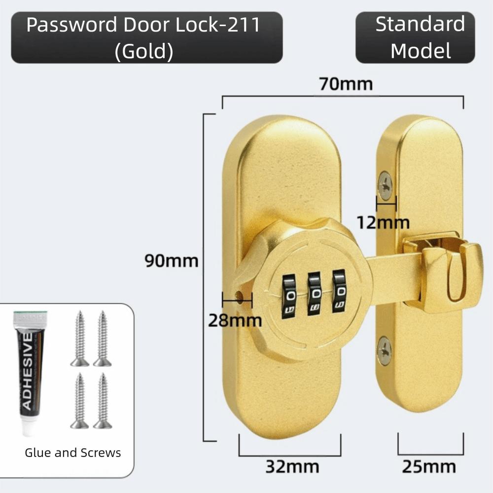 

Zinc Alloy Password Lock Luminous Sign 90/180 Degree Sliding Door Lock Mechanical Password High-Security Door Bolts Storage Room золотий