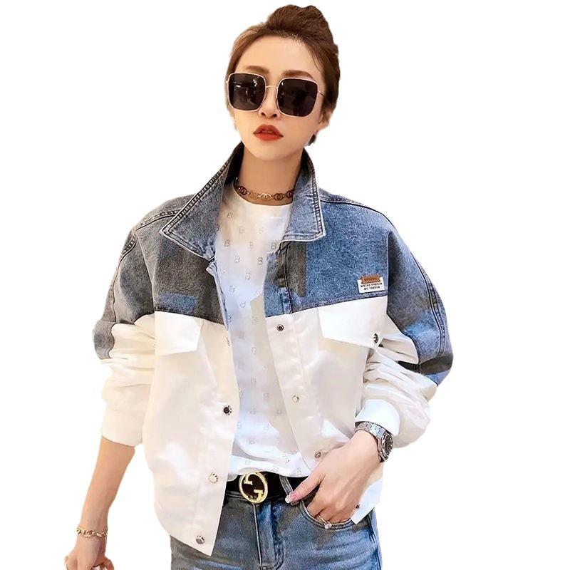 Vintage Kot Ceket Kadın Y2k Giyim Kısa Üstler Kore Modası Uzun Kollu Gevşek Kot Patchwork İlkbahar Sonbahar Ceket Rahat Büyük Beden