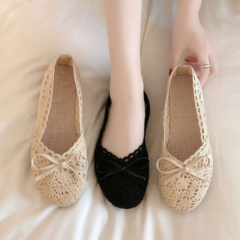 Doudou Shoes Women's 2025 Summer New One-pedal Outer Wear Fashion Casual Hollow Breathable Linen Round Head Sandals Women