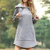 Casual Women Autumn Winter Long Sleeve Pocket Drawstring Loose Hoodie Mini Dress