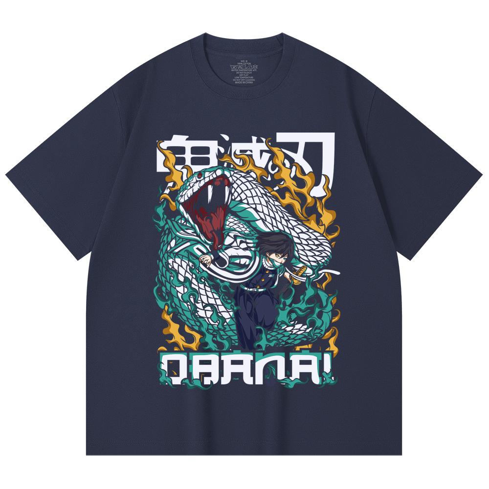 230 g/m² 100 % Baumwolle Demon Slayer V103 Obanai Druck Unisex Schweres Baumwoll-T-Shirt