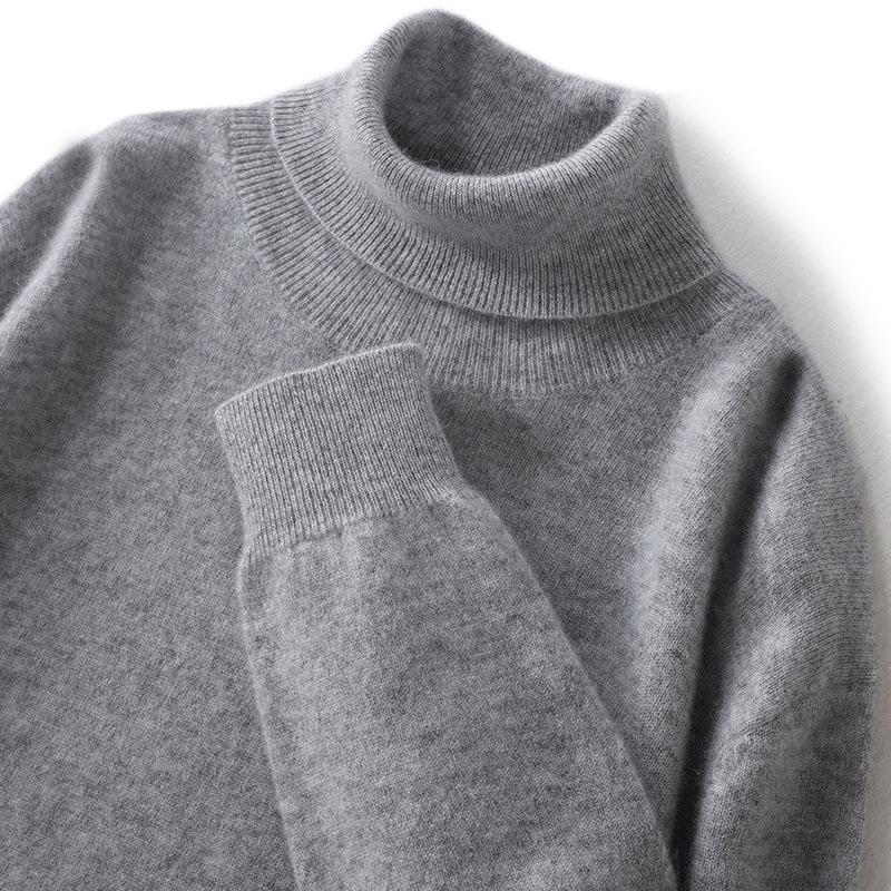 New high lapel cashmere sweater men's solid color knitted primer sweater loose inner sweater