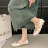 Korean version of flat bottom one-word belt Mary Jane small leather shoes women's 2025 new summer square head pleated bow versatile single shoes