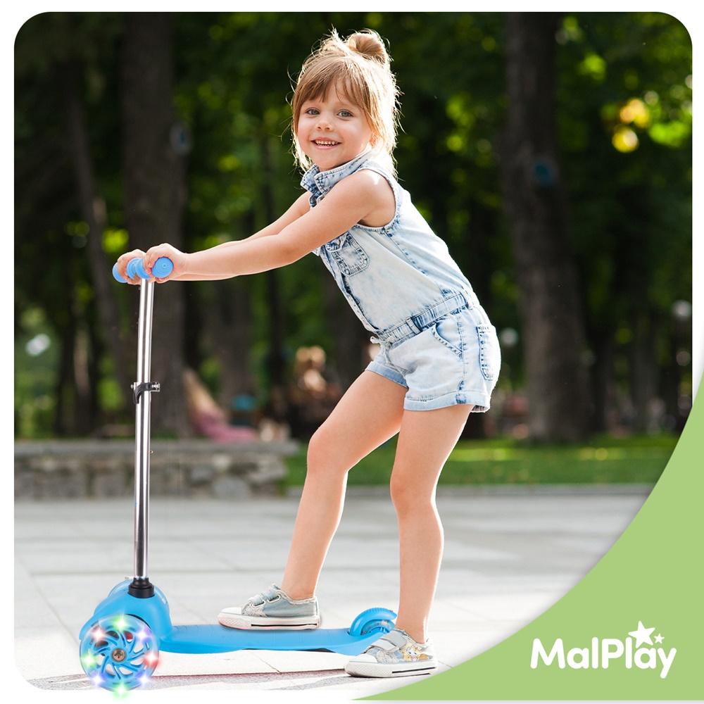 Adjustable Three-Wheel Scooter With Led Light-Up Wheels, Blue