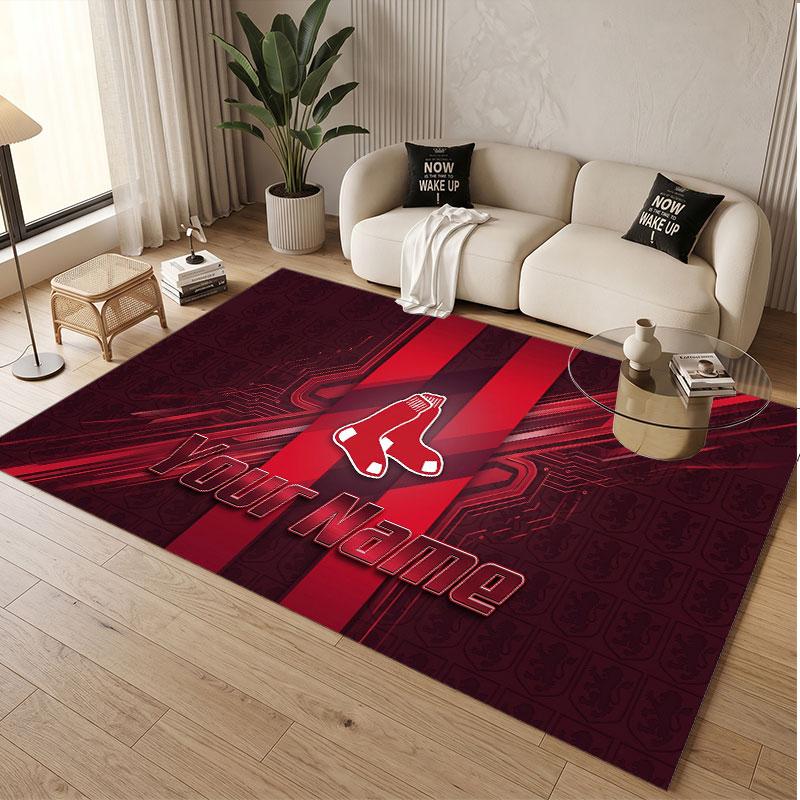 Custom Rug Boston Red Sox Pattern Print Name Text Soft Non‑Slip Floor Carpet for Home Indoor Decoration