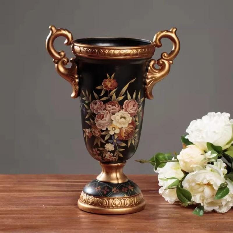 Vintage Ceramic Vase Handmade Nordic Pottery Rustic Tabletop Decotive Vase Creative Tall Footed Double Handle Vase Home Decor