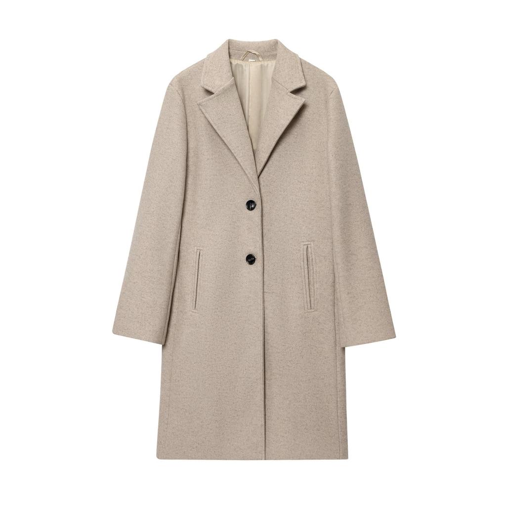 2025 Fall/Winter Women's Elegant Waist-Cinching Wool Blend Coat with Padded Shoulders