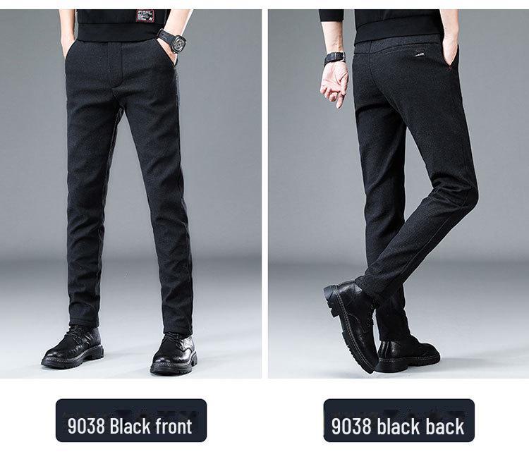 Pánské zimní silné teplé strečové ležérní kalhoty - plyšové, rovné, volného střihu, módní kalhoty