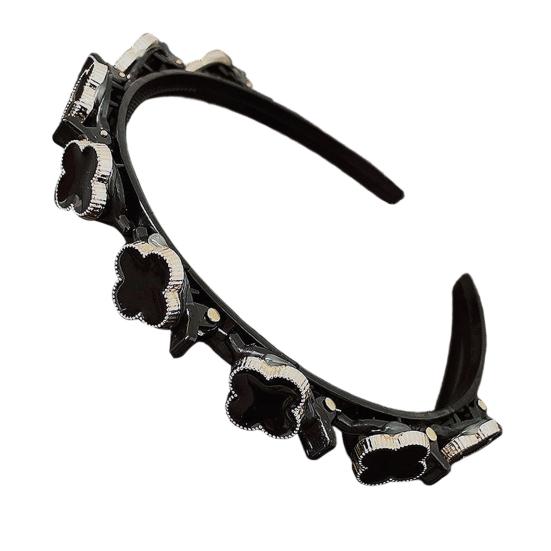 Women Headband Imitation Pearl Flower Decor Double Layer Hair Hoop Stable Non-Slip Hair Braiding Tool