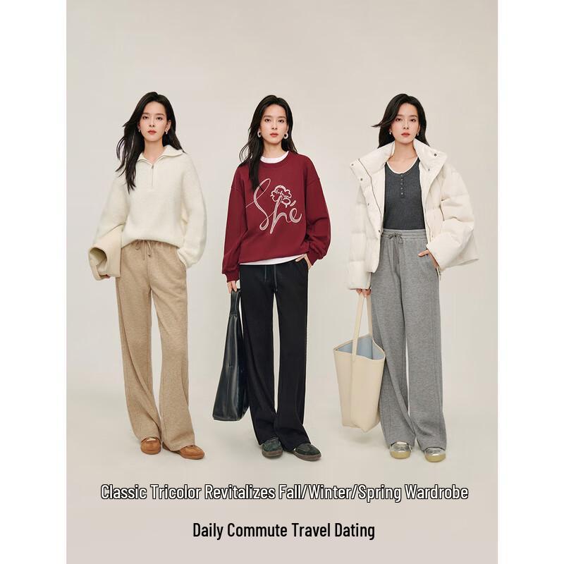 INMAN Women's Winter Elastic Waist Wide-Leg Straight Pants