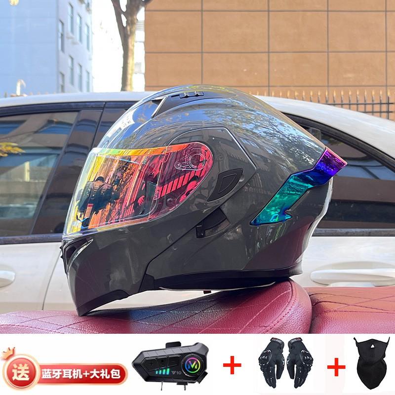 Full Face Motorcycle Helmet With Dual Visor Winter Warm Lining Bluetooth Slot Scooter Riders Men Women All Season