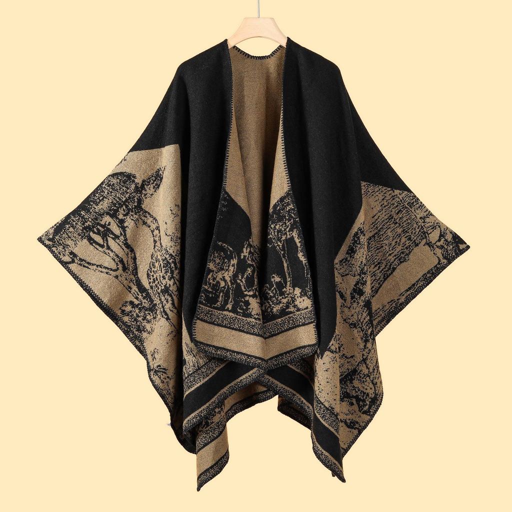 Versatile Plaid Women's Faux Cashmere Shawl: Ethnic Style Slit Cape for Autumn/Winter