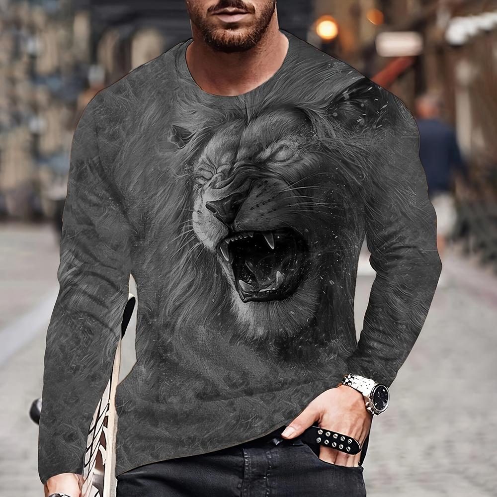 

Футболка з вовком. Чоловіча футболка з 3D-принтом. Осінній довгий одяг великого розміру. Модні топи Harajuku з тваринним візерунком. Нова повсякденна вулична сорочка. 6XL