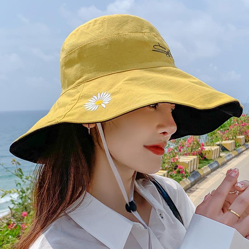 Daisy big brim bucket hat women's summer sunscreen sun hat travel casual versatile sunshade basin hat big edge