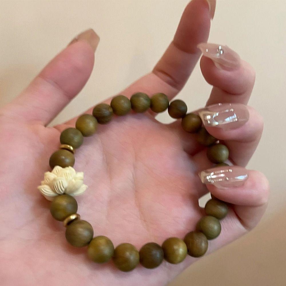 Rosary Wood Beaded Strand Bracelets Handwoven Green Natural Sandalwood Bracelet  Hipster