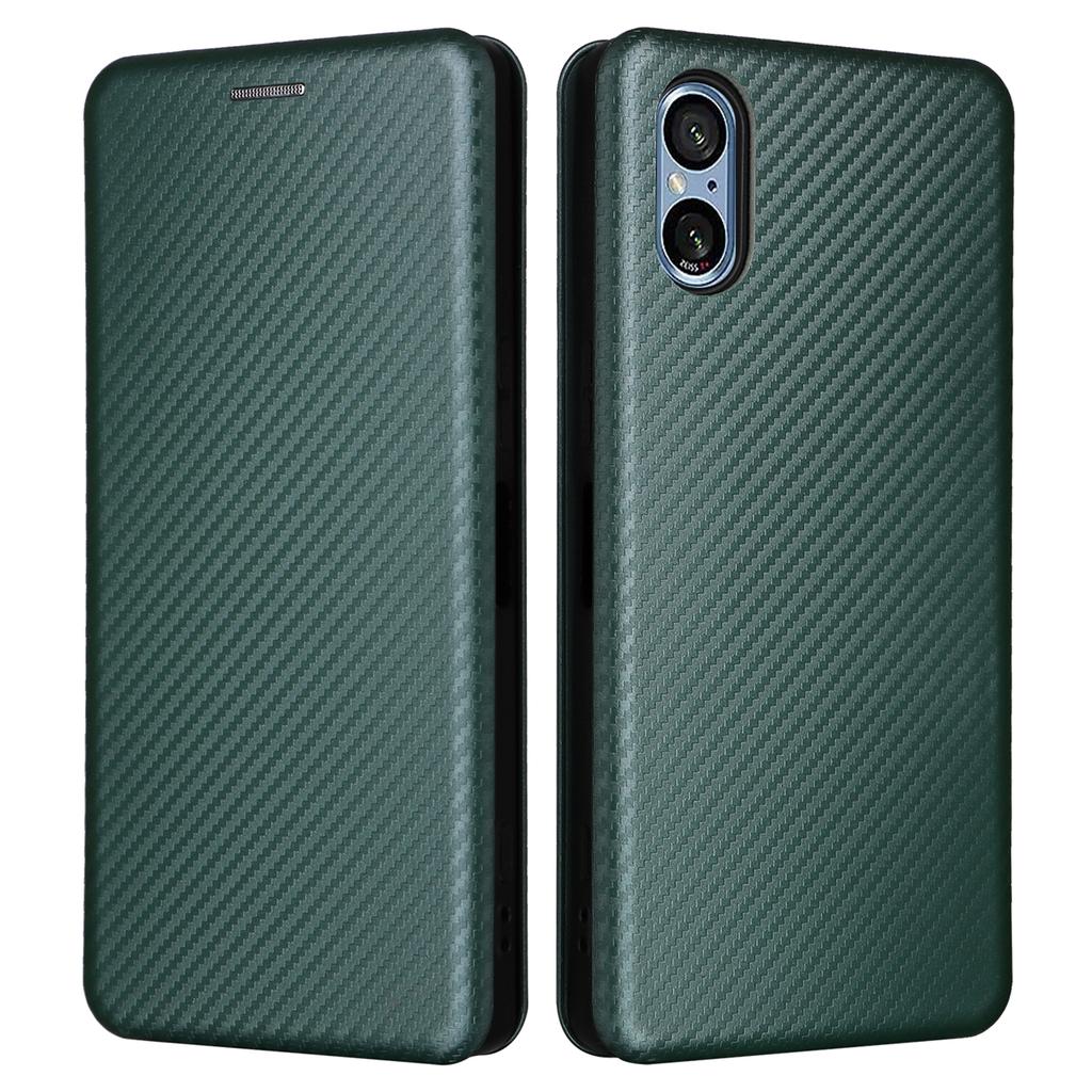 Para Capa Sony Xperia 5 V Textura Fibra de Carbono Anti-queda Porta Cartão Couro PU Capa de Telefone