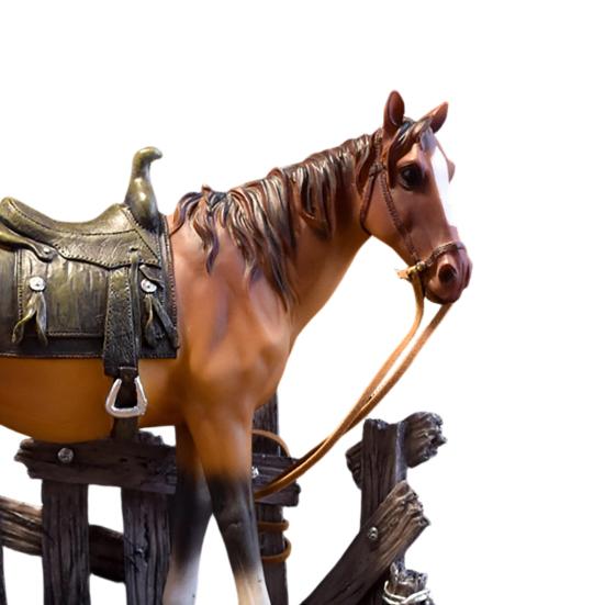 Horse Resin Figurine, Rustic Fence & Galloping Pony Statue Sculpture, Luxury Home Decor for Living Room TV Stand Entryway Wine Cabinet, Unique