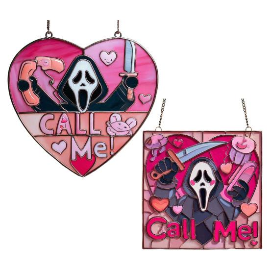 Pink Ghost Suncatcher Halloween Stained Glass Scream Ghost Decoration Acrylic Window Hanging Ornament for Home Office Kitchen Living Room Wall Decor