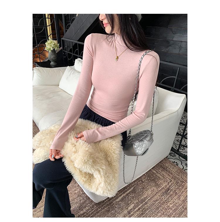 T-shirt Invernale da Donna Grigia a Collo Alto Slim-Fit Manica Lunga - Stile Trendy 2026