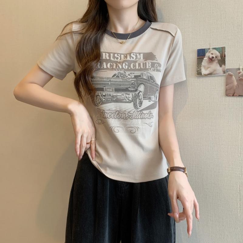 Summer pure cotton Short Sleeve T-Shirts for Women harajuku letter print Simple Casual slim Soft All-Match y2k Tops Tees Fashion