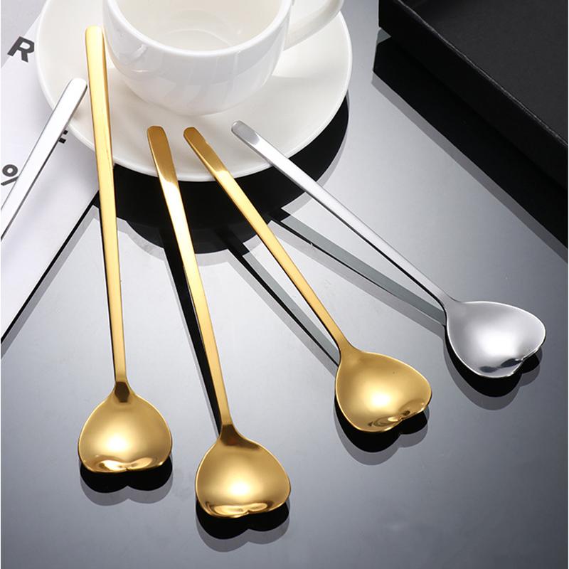 Stainless Steel Heart-Shaped Head Spoons Creative Home Tableware Teaspoon Coffee Ice Cream Honey Mixing Spoon Kitchen Dinnerware