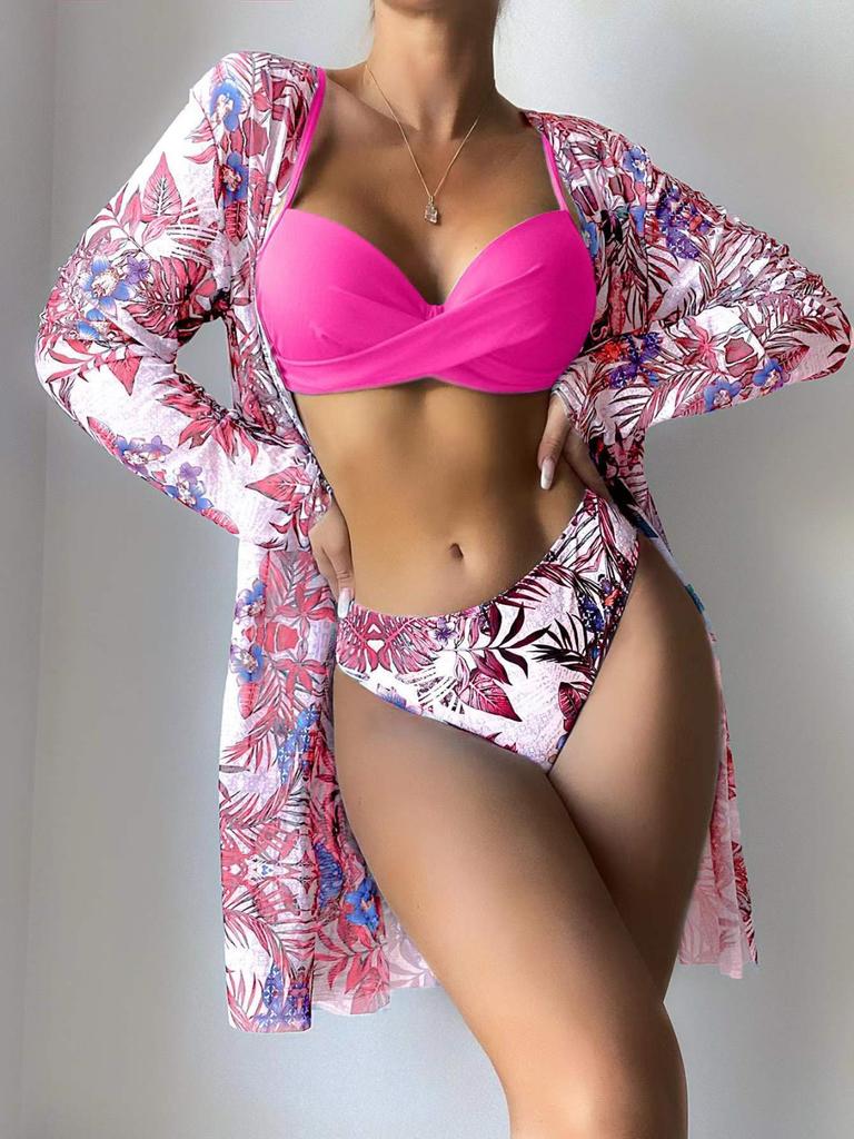 Women's Bikini Floral Sexy Quick-drying Swimsuit 3-piece Set
