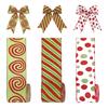 5 Yards Christmas Wired Ribbon 2.48" Red Green Polka Dot/Stripe/Swirl Christmas Wrapping Ribbon for Xmas Tree Wreath Bow Gift Wrapping DIY Crafts