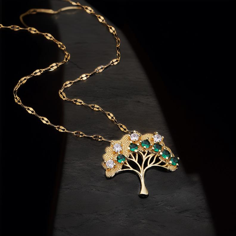 

Простой титановый стальной цвет циркония Древо жизни премиум ожерелье женский кулон ключичная цепочка аксессуары