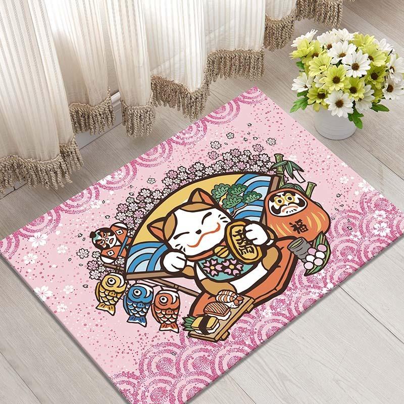Lucky Cat Print Doormat Super Absorbent Non-Slip Entrance Rug for Home Decor Japanese Style Waterproof Floor Mat Popular Carpet