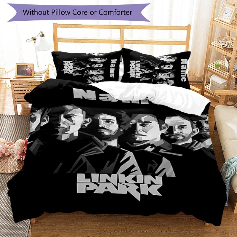 3pcs Custom Name Cartoon Linkin Park Bedding Set Duvet Cover Closure Includes 1 Duvet Cover & 2 Pillowcases for All Seasons Bedroom Decor