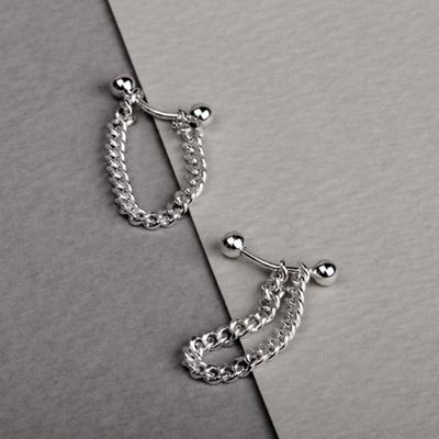 [Aslit] Banana Piercing Chain Earrings Silver 925 Fashion Barbell