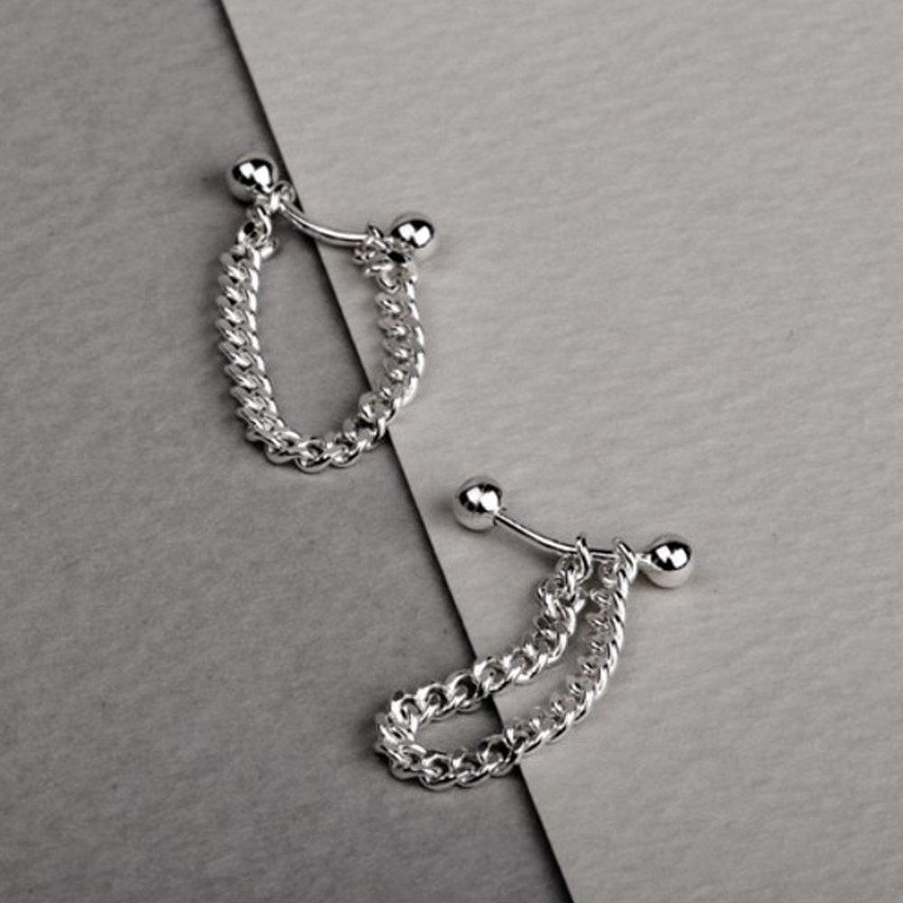 [Aslit] Banana Piercing Chain Earrings Silver 925 Fashion Barbell