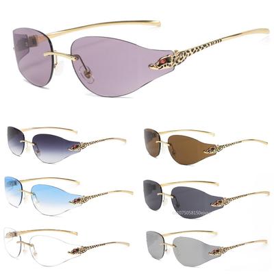Punk Metal Leopard Head Sunglasses For Lady Curved Surface Uv400 Gradient Color Sunglasses Fashion Frameless Shades Goggle