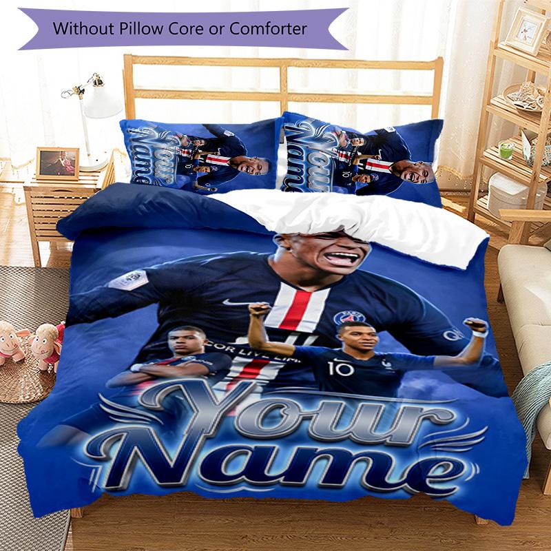3pcs M-Mbappe Cover Set - Personalized Name, HD Printed Bedding with 1 Cover and 2 Pillowcases - Perfect for Home Decor, Easy Care
