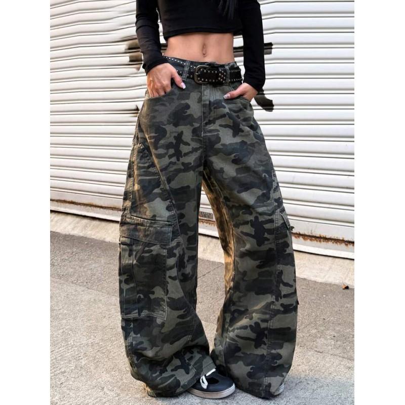 Retro Camo Patchwork Cargo Straight Leg