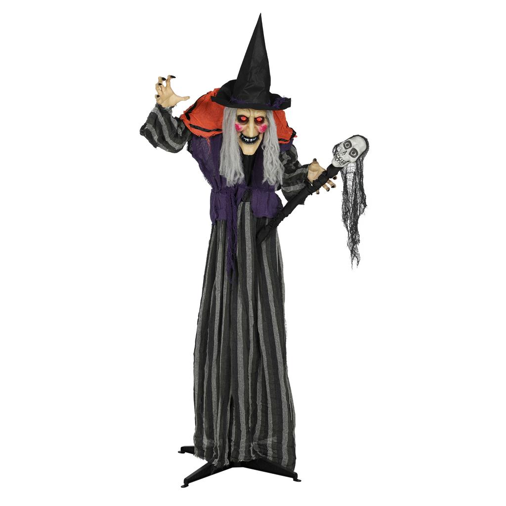 160 cm Halloween decoration, Halloween witch with LED lights, sound function, adjustable arms and body