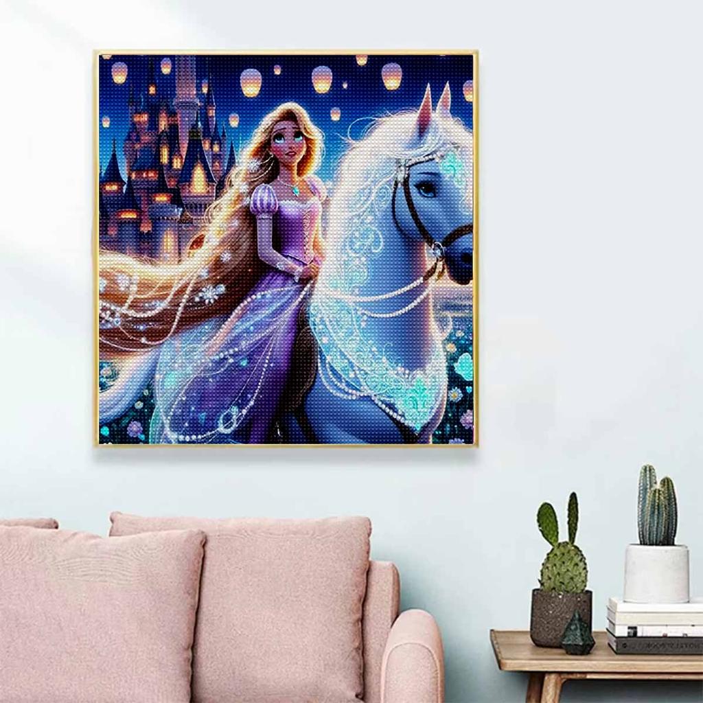 5D DIY Diamond Painting Decorative White Horse and Princess Full Round Drill Scenery Diamond Embroidery Cross Stitch Kits Home Decor Gift
