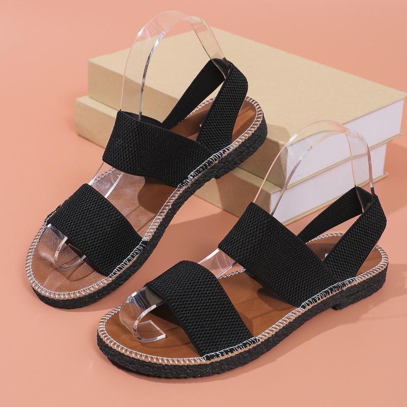 

Summer large size women s shoes casual elastic strap rear strap fly-woven flat bottom one-word strap sandals 43 чёрный