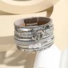 Boho Layered Leather Bracelet With Heart Charm Adjustable Opening Bangle Women Girls Fashion Accessory