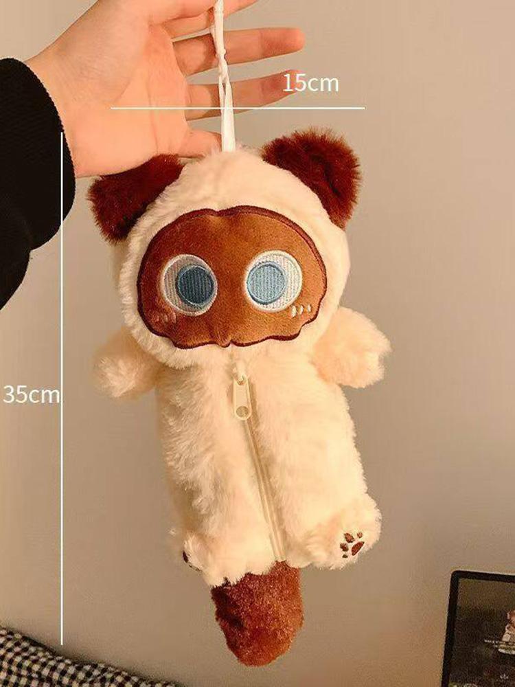 Cute Siamese Cat Plush Pencil Case Large Capacity Soft Doll Shape Stationery Organizer High Appearance Student Supplies