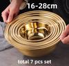 Round Stainless Steel Thick Basin Tureen Kitchen Bath Household Vegetable Wash Gold Golden Mixing Bowl Mixed Salad Big Soup Bowl