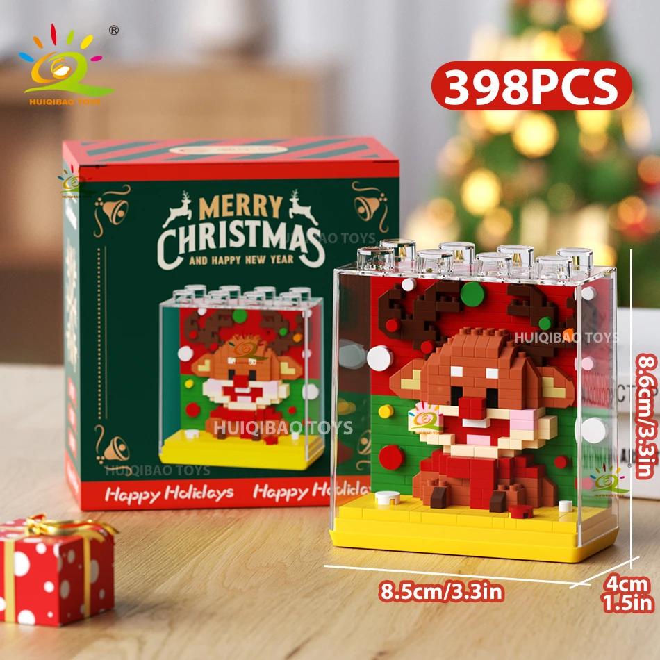 HUIQIBAO Dětský Mini Vánoční Stromeček Model Santa Clause Micro Kostky Stavebnice Město DIY ZOO Vitríny se Zvířaty Hračky Dárek