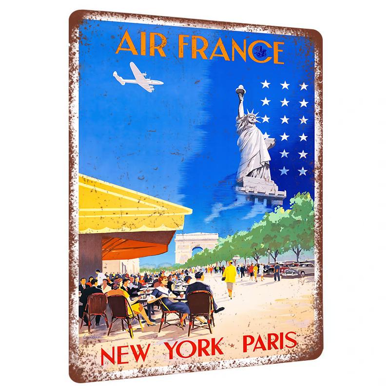 

Vintage Air France New York Paris Route Poster Metal Tin Sign Home Bar Cafe Decorative Wall Art 20x30cm（7.8x11.8inch）