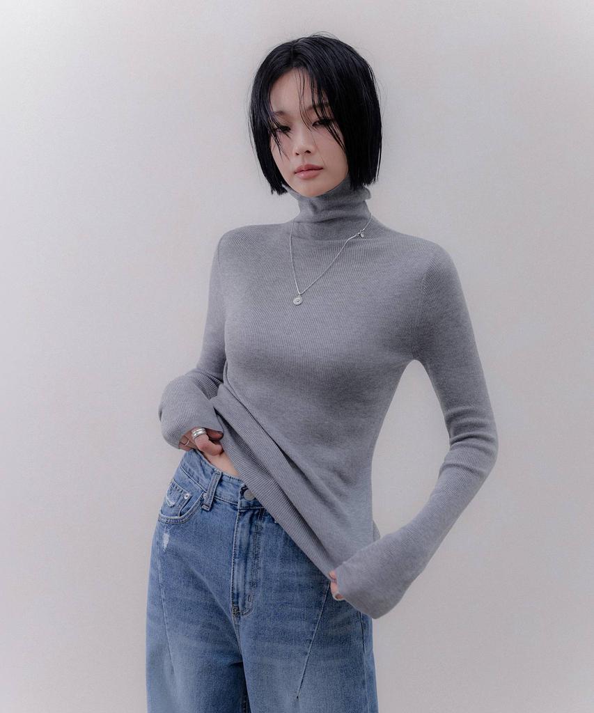 MEMUA Rolling Slim High Neck Knit (Melange Grey)