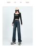 American Style High-Waist Loose Velvet Denim Pants for Women - Thickened, Floor-Length, Pear-Shaped, Fashionable Wide-Leg Design