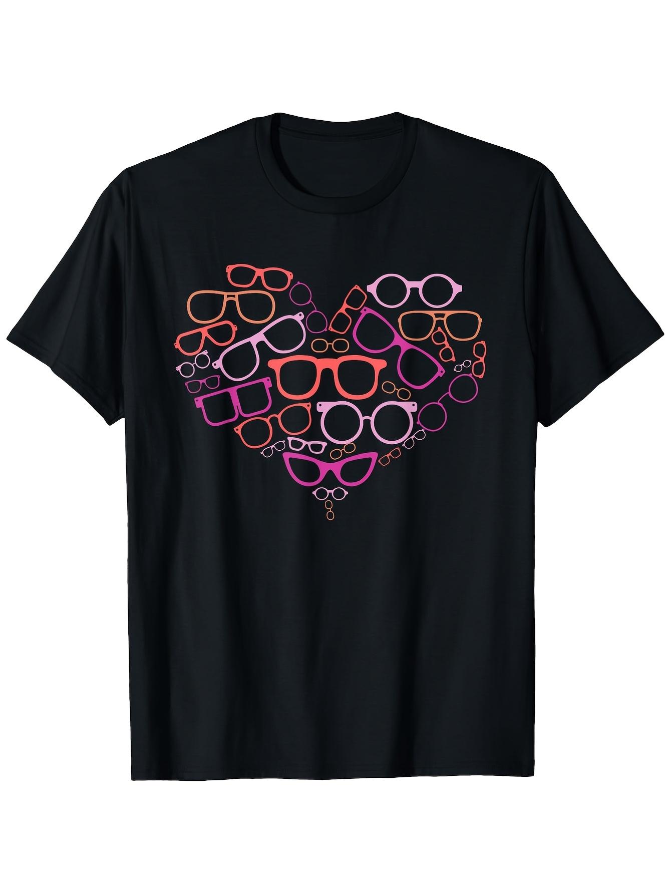 T-Shirt Y2K Valentine Day Heart Glasses Black Regular Fit 4XL
