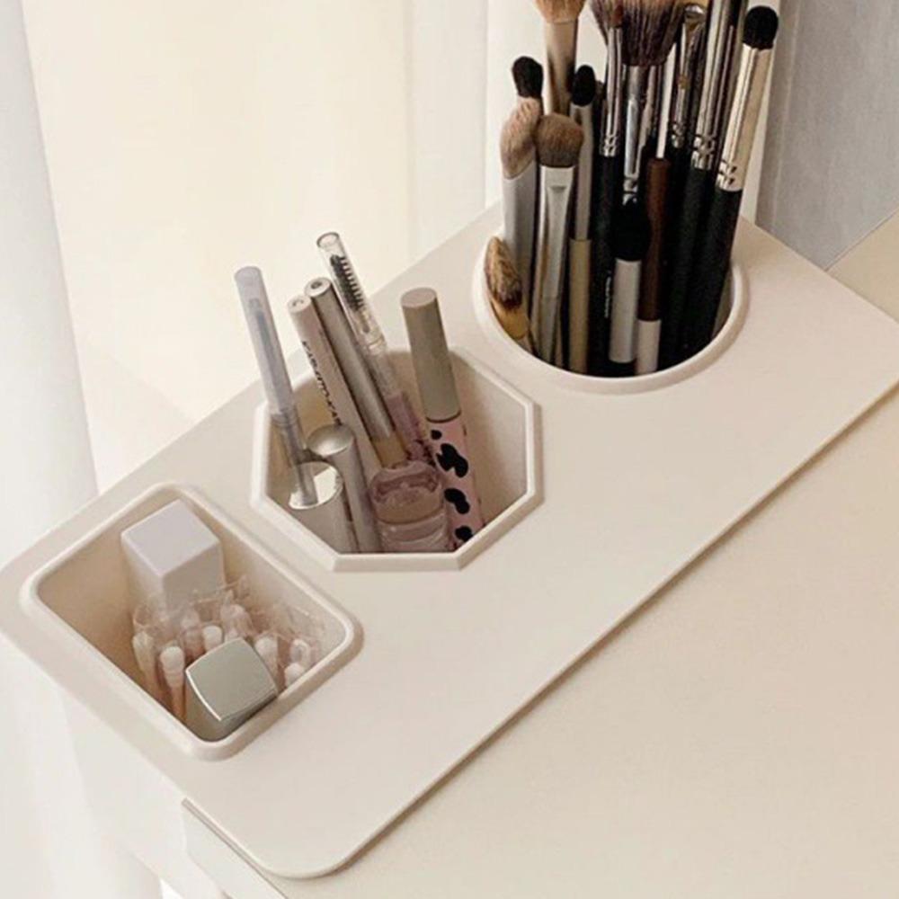 

Plastic Desktop Organizer Table Edge Use Pen Container Makeup Brush Holder School Office белый